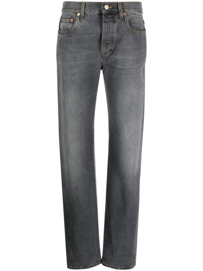 Gucci Retro Square G Washed Denim Trousers In Grey