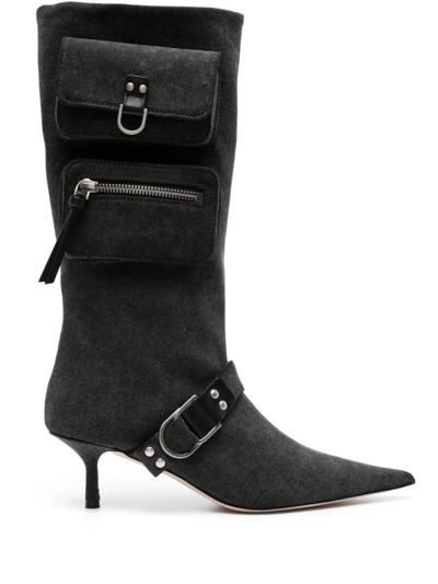 Blumarine Patch-pocket Leather Boots In Black