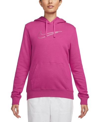 Nike Women's Sportswear Club Fleece Premium Essential Loose Shine Pullover Hoodie In Fireberry