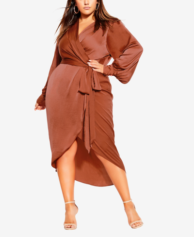City Chic Trendy Plus Size Opulent Dress In Toffee