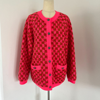 Pre-owned Gucci Neon Pink Checked Wool-blend Cardigan