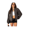 Edikted Vava Washed Faux Leather Bomber Jacket In Gray-washed