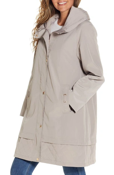 Gallery Water Resistant Hooded Rain Coat In Pebble