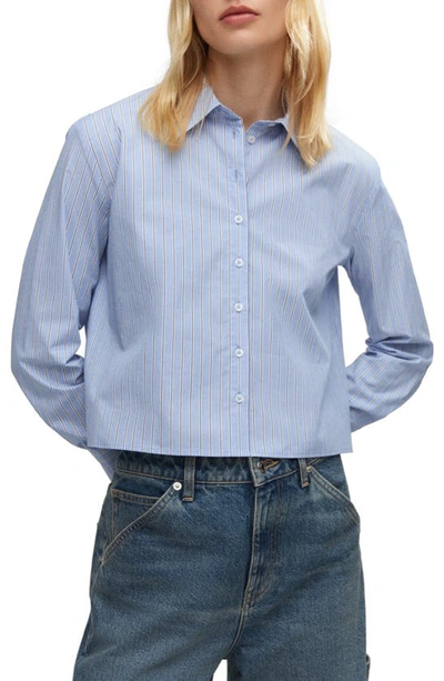 Mango Stripe Crop Cotton Shirt In Blue