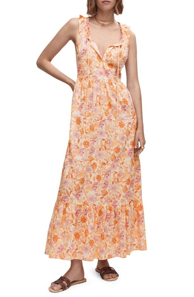 Mango Cord Floral Dress Peach