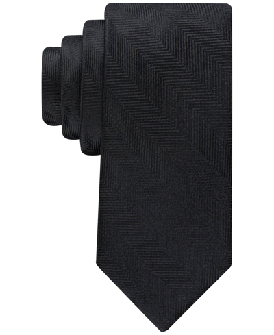 Tommy Hilfiger Men's Herringbone Solid Tie In Black