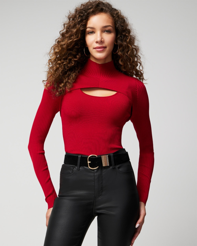 White House Black Market Long Sleeve Cutout Mockneck Top In Red