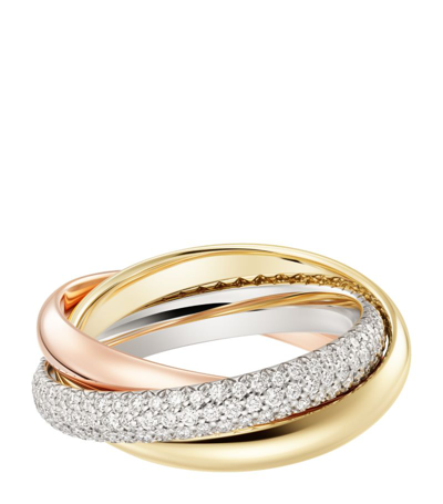 Cartier Medium White, Yellow, Rose Gold And Diamond Trinity Ring In Multi