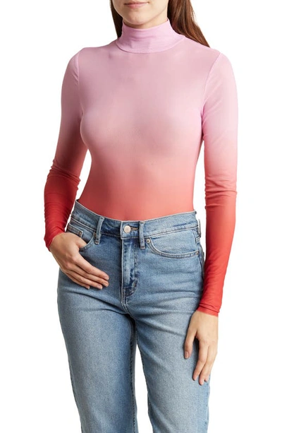 Afrm Mock Neck Mesh Top In Holiday Ombre