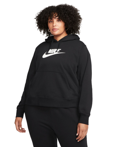 Nike Plus Size Active Sportswear Club Hooded Fleece Sweatshirt In Black
