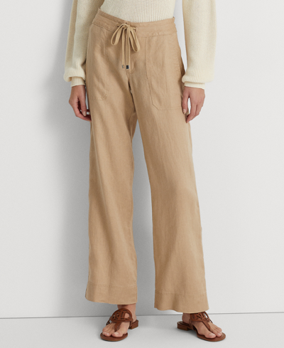 Lauren Ralph Lauren Wide-leg Linen Pants In Birch Tan