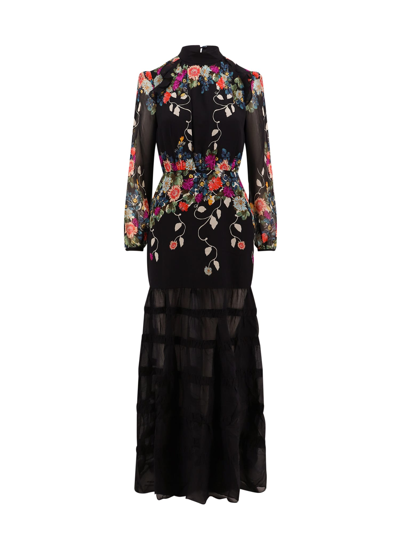 Saloni Chandra Floral Ruffled Gown In Black