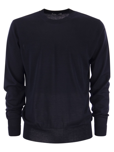 Pt01 Crew-neck Pullover In Wool And Angora Blend In Blue