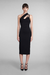 Mugler Crop Viscous Asymmetric Midi Dress In Black