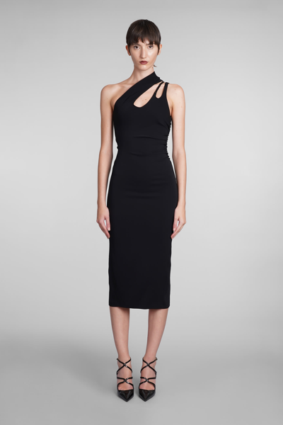 Mugler Viscose Crepe One Shoulder Midi Dress In Black