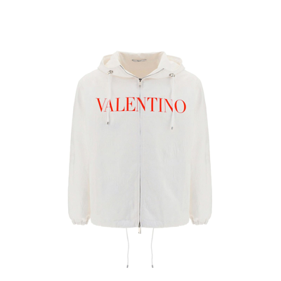 Valentino Logo拉链开合连帽夹克 In White