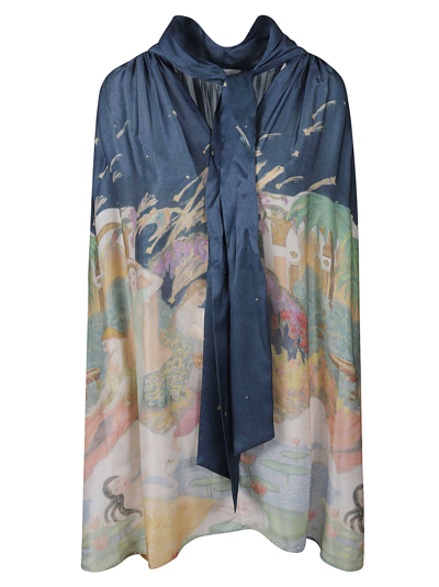 Zimmermann Pussy-bow Printed Silk-satin Mini Dress In Navy