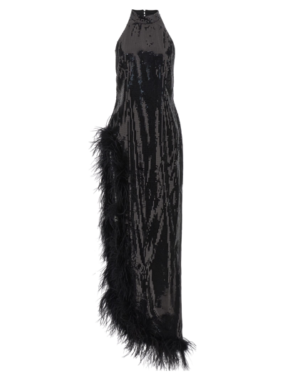 Retroféte Vixen Feather Trim Sequin Gown In Black