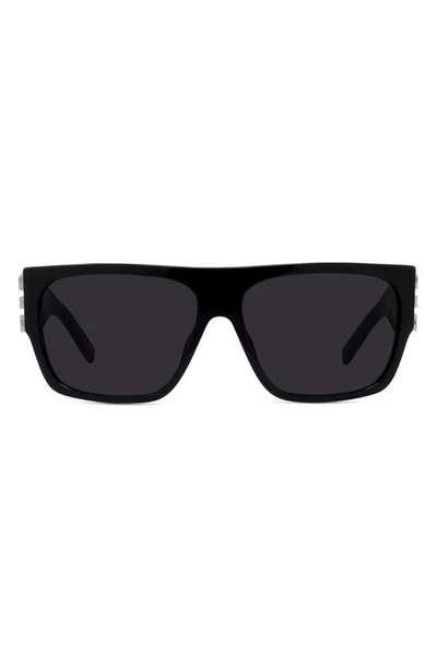 Givenchy 4g Rectangular Sunglasses In Shiny Black / Smoke