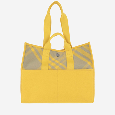 Burberry Tote Bag With Check Pattern In Yellow