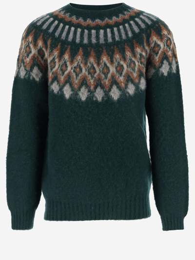 Howlin' Wool Sweater With Geometric Pattern In Green