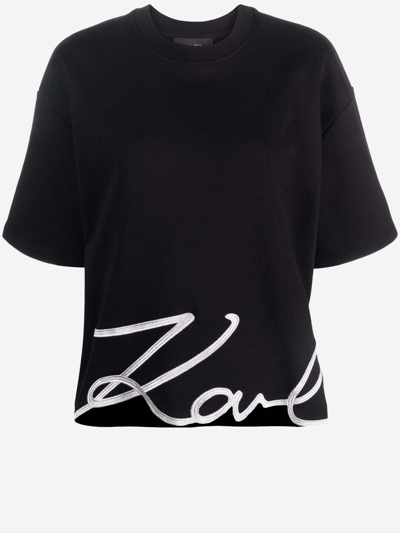 Karl Lagerfeld Karl Signature Hem T-shirt Woman T-shirt Black Size S Organic Cotton