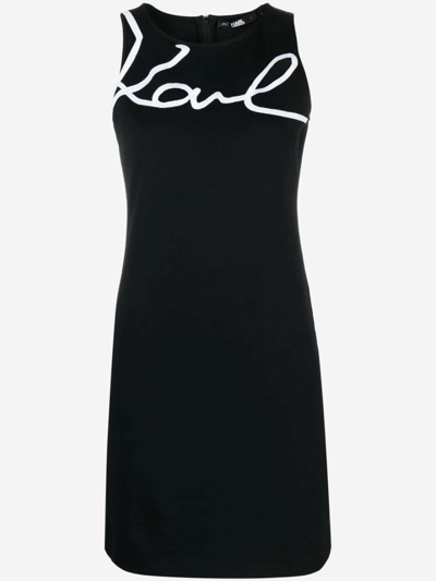 Karl Lagerfeld Logo-print Sleeveless Cotton Dress In Black