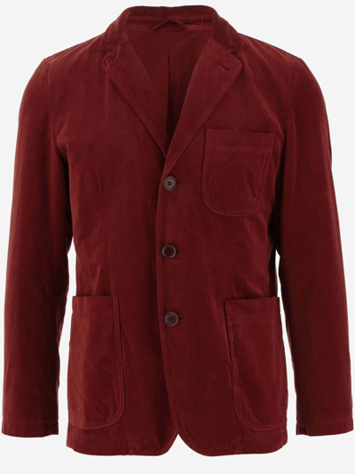 Aspesi Single-breasted Velvet Jacket In Red