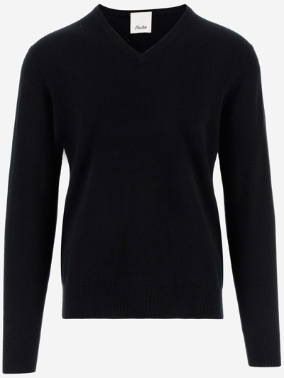 Allude Cashmere V-neck Pullover In Black