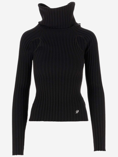 Blumarine Ribbed Wool Sweater In Black