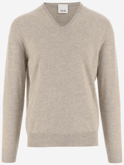 Allude Cashmere V-neck Pullover In Beige