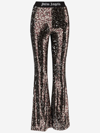 PALM ANGELS FLARED PANTS WITH SEQUINS AND LOGO