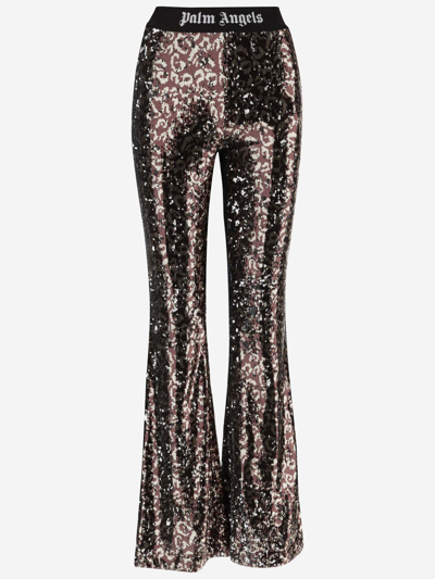 Palm Angels Sequined Flared Trousers In Brown