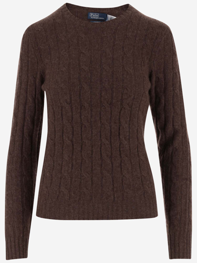 Ralph Lauren Cable-knit Cashmere Sweater In Brown Melange