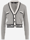 KARL LAGERFELD CROPPED CARDIGAN IN BOUCLÉ FABRIC WITH LOGO