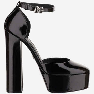 Dolce & Gabbana Black Polished Platform Heels In 80999 Nero