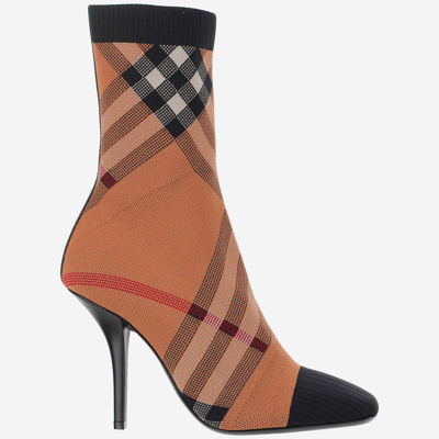 Burberry Tan Check Sock Boots In Birch Brown Ip Chk
