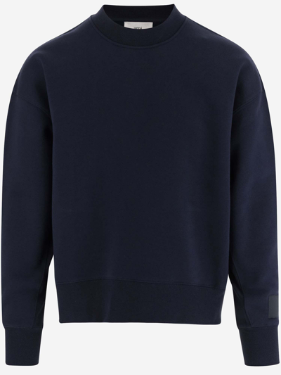 Ami Alexandre Mattiussi Cotton Blend Sweatshirt With Logo In Blue