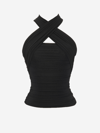 Saint Laurent Wool Drape Halter Top With Hood In Black