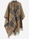 BURBERRY CASHMERE BLEND CAPE WITH CHECK PATTERN