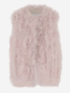Yves Salomon Feathered Satin Vest In Pink