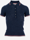 THOM BROWNE WOOL POLO SHIRT WITH TRICOLOR PATTERN