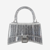 Balenciaga Hourglass Xs Top Handle Bag In Croc Embossed Metallic Leather In Silver