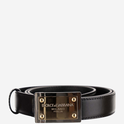 Dolce & Gabbana Leather Belt With Logo In Black