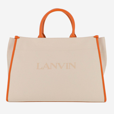 Lanvin Logo Canvas Tote Bag In White