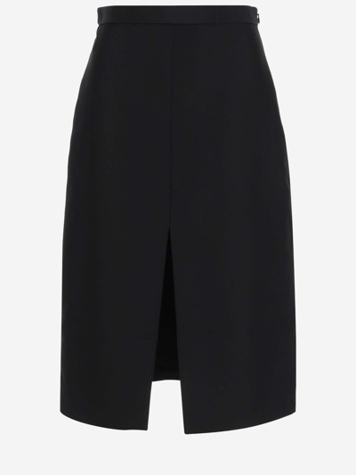 Khaite Wool And Viscose Midi Skirt In Black
