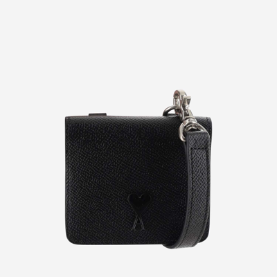 Ami Alexandre Mattiussi Leather Ami De Coeur Card Case In Black