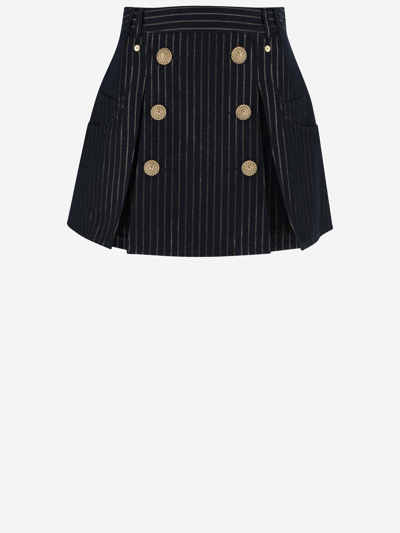 Balmain Button-embellished Striped Miniskirt In Blue