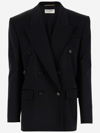 Saint Laurent Double-breasted Long-sleeved Jacket In Black