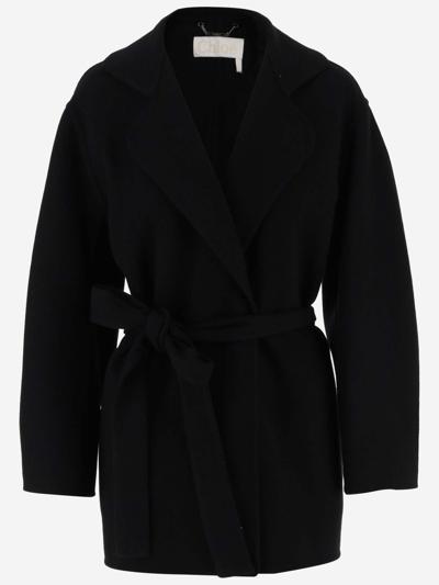 Chloé Wool And Cashmere Blend Short Coat In Black